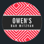 BAR MITZVAH, einfach, modern, geometrisch rot, sch Runder Aufkleber<br><div class="desc">von kat massage >>> https://linktr.ee/simplysweetpaperie <<<</div>