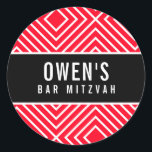 BAR MITZVAH, einfach, modern, geometrisch rot, sch Runder Aufkleber<br><div class="desc">von kat massage >>> https://linktr.ee/simplysweetpaperie <<<</div>