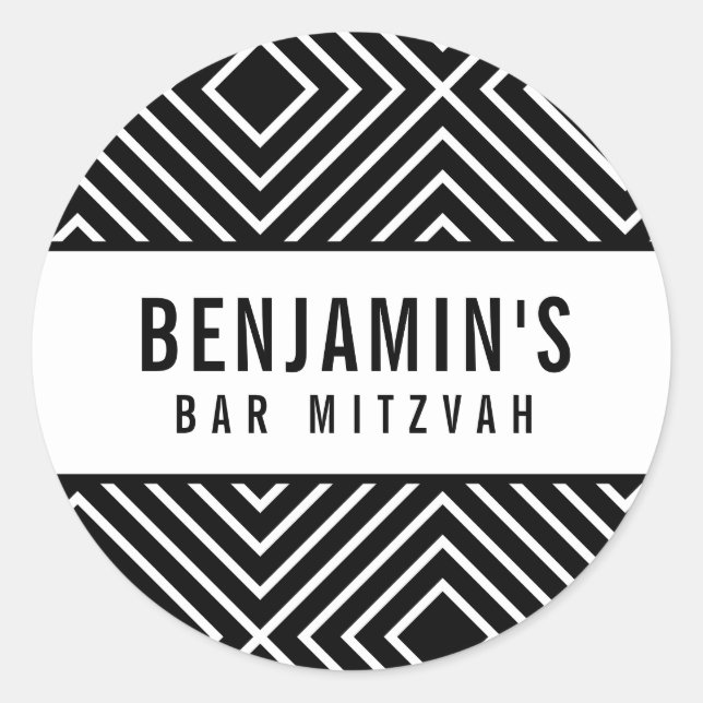 BAR MITZVAH, einfach, modern, gewagt, geometrisch  Runder Aufkleber (Vorderseite)