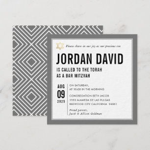 BAR MITZVAH, einfach, modern, grau Einladung