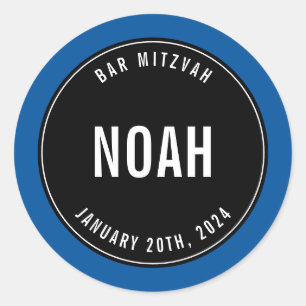 BAR MITZVAH, einfach, modern, schlicht, schwarz, b Runder Aufkleber