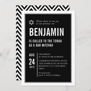 Bar MITZVAH, einfache moderne Typografie Schwarz-w Einladung