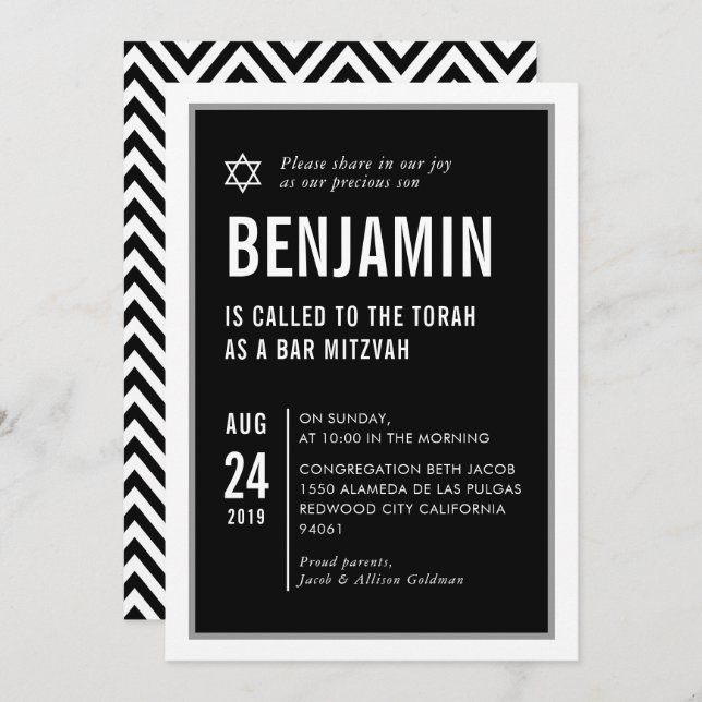 BAR MITZVAH EINLADUNG (Vorne/Hinten)