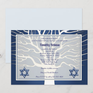 Bar Mitzvah Einladung Navy Tree of Live
