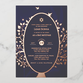 Bar Mitzvah Einladung REAL FOIL Tree of Life Gold
