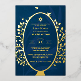 Bar Mitzvah Einladung REAL FOIL Tree of Life Gold