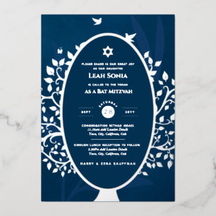 Bar Mitzvah Einladung REAL FOIL Tree of Life Gold