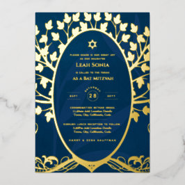 Bar Mitzvah Einladung REAL FOIL Tree of Life Gold