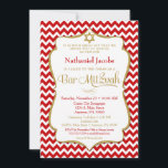 Bar Mitzvah Einladung Red Gold Elegant Zickzack<br><div class="desc">Eine elegante Bar Mitzvah-Einladung in Rot und Gold,  mit einem Zickzack und goldenen Glitzer in Rot und Weiß und einem goldenen Glitzer Star of David. Der Textrahmen des Glitzer auf dieser klassischen Bar Mitzvah lädt mit einem Schatten ein,  um ein erhabenes Aussehen zu geben.</div>