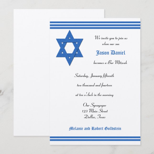 Bar Mitzvah Einladung - Silver Metallic Einladung (Vorne/Hinten)