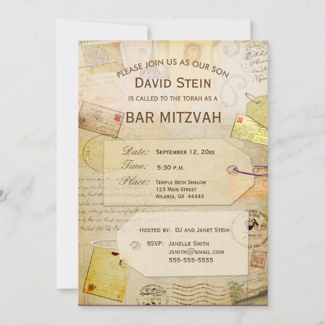 Bar Mitzvah Einladung zum Thema Reise (Vorderseite)