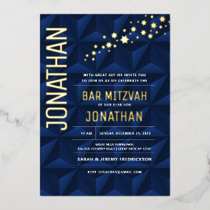 Bar Mitzvah Elegant Navy REAL GOLD Foil Einladung