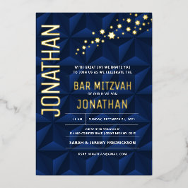 Bar Mitzvah Elegant Navy VRAI OR Foil Invitation