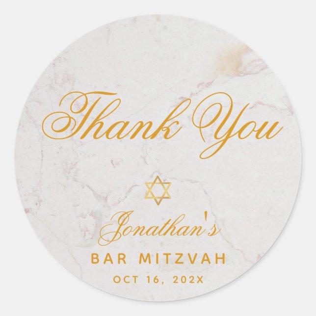 Bar Mitzvah Elegant Script Vielen Dank Gold Marmor Runder Aufkleber (Vorderseite)