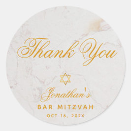 Bar Mitzvah Elegant Script Vielen Dank Gold Marmor Runder Aufkleber