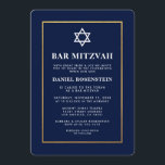 Bar Mitzvah Elegante Einladung Blau und Gold<br><div class="desc">Bar Mitzvah Blue and Gold Einladungskarte - Ticket Style</div>