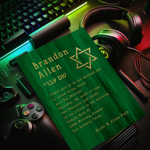 Bar Mitzvah Emerald Green Techno Streaks Einladung