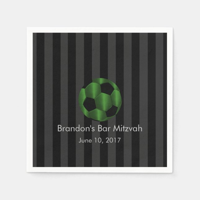 Bar Mitzvah Emerald Green und Black Soccer Ball Serviette (Vorderseite)