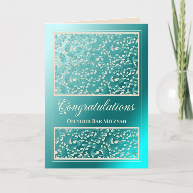 Bar Mitzvah Félicitations Damask Carte Turquoise (Devant)