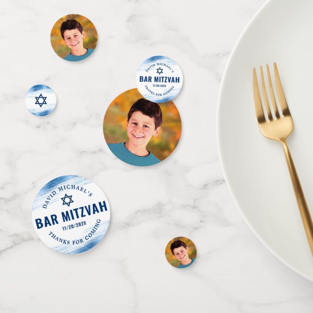 Bar Mitzvah Foto Moderne Navy Typografie Blue Foil Konfetti (Gruppe)