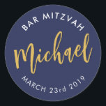 BAR MITZVAH für moderne Marinegolligraphie Runder Aufkleber<br><div class="desc">durch kat massard Aufkleber Siegel für Ihr Kind Bar / Bat Mitzvah - als Umschlag Aufkleber oder Gefallen zu verwenden,  um den Empfang zu verkleiden.</div>
