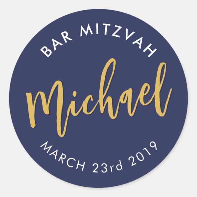 BAR MITZVAH für moderne Marinegolligraphie Runder Aufkleber (Vorderseite)
