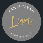BAR MITZVAH für modernes Graugold Runder Aufkleber<br><div class="desc">durch kat massieren Sticker Siegel für Ihr Kind Bar Mitzvah - verwenden Sie als Umschlag Aufkleber oder Gefallen,  um den Empfang zu verkleiden.</div>