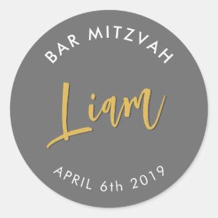 BAR MITZVAH für modernes Graugold Runder Aufkleber