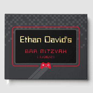 BAR MITZVAH Gamer cooler trendiger Rot Gästebuch