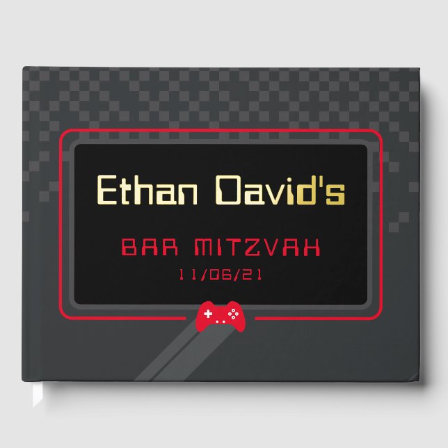 BAR MITZVAH Gamer cooler trendiger Rot Gästebuch (Vorderseite)