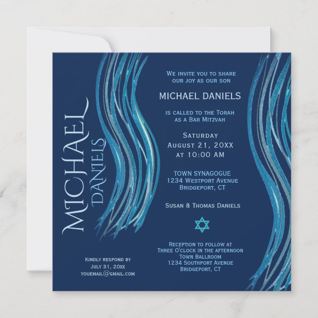 Bar Mitzvah Gebet Shawl Einladung (Vorderseite)