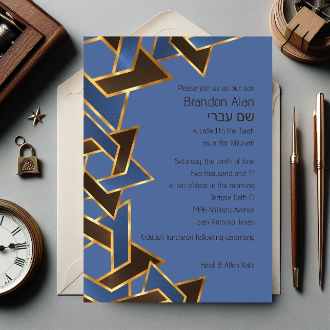 Bar Mitzvah Gold Blue Brown Star von David Einladung (Von Creator hochgeladen)