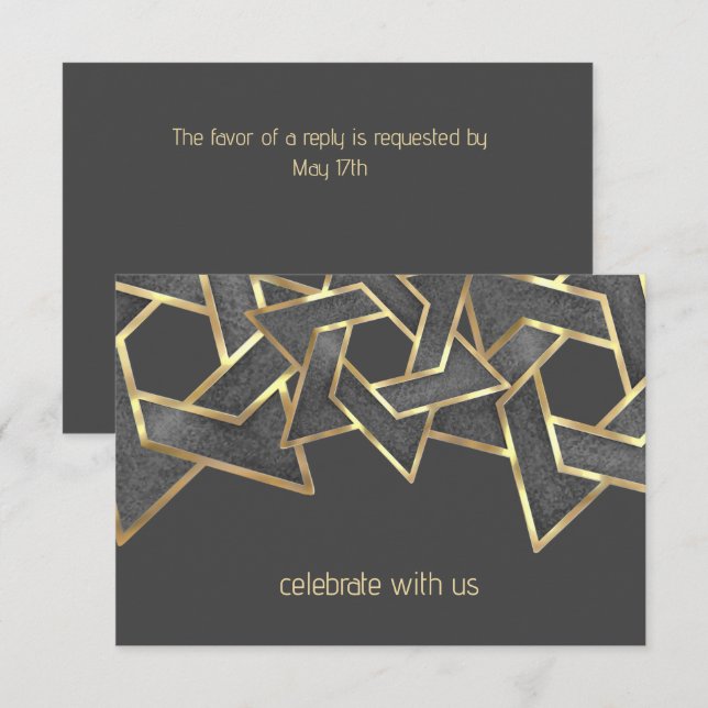 Bar Mitzvah Gold Dark Gray Star von David Einladung (Vorne/Hinten)