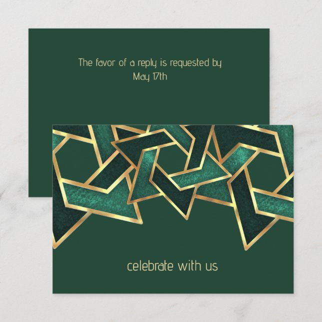 Bar Mitzvah Gold Emerald Green Star von David Einladung (Vorne/Hinten)