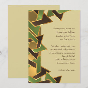 Bar Mitzvah Gold Green Brown Star von David Einladung