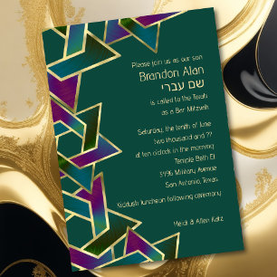 Bar Mitzvah Gold Lila Blue Green Star von David Einladung