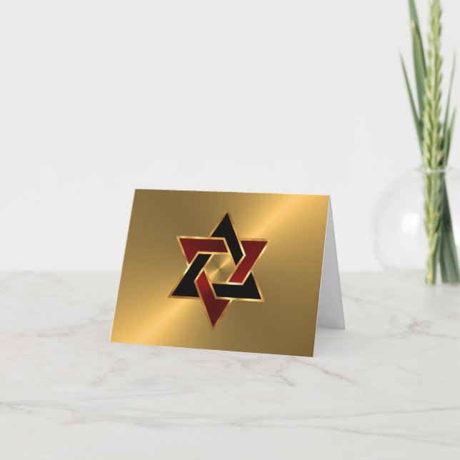 Bar Mitzvah Gold Red Black Star von David Einladung (Vorderseite)