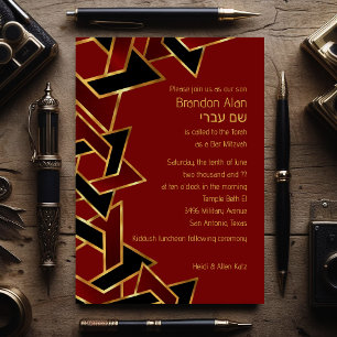 Bar Mitzvah Gold Red Black Star von David Einladung