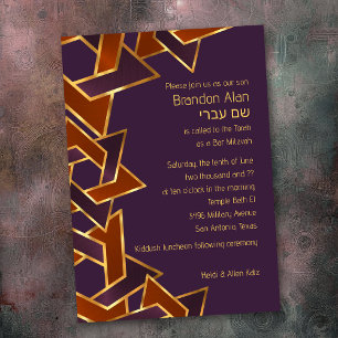 Bar Mitzvah Gold Rust Lila Star von David Einladung