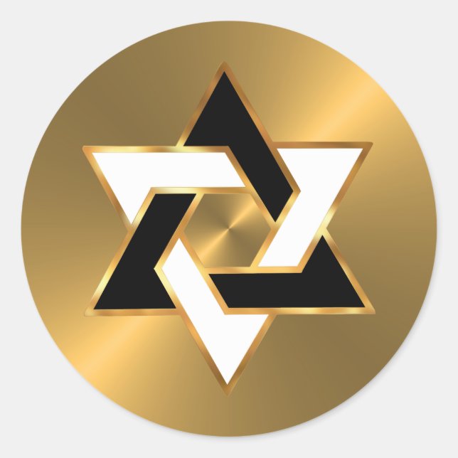 Bar Mitzvah Gold Schwarz-weißer Star von David Runder Aufkleber (Vorderseite)