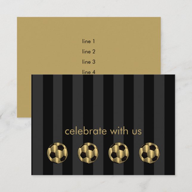 Bar Mitzvah Gold und Black Soccer Ball Einladung (Vorne/Hinten)