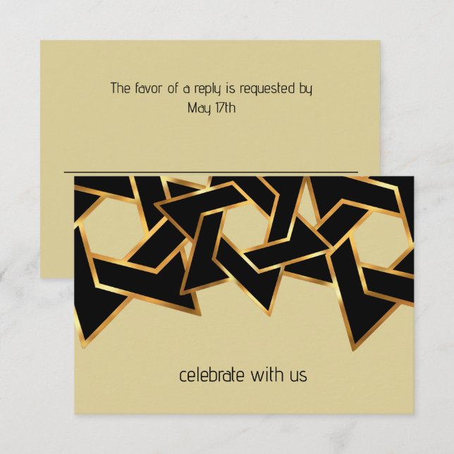 Bar Mitzvah Gold und Black Star von David RSVP Karte (Vorne/Hinten)