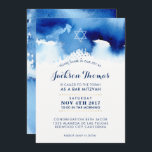 BAR MITZVAH goldfarbene, blaue Aquarellfarbe einla Einladung<br><div class="desc">von kat massard >>> kat@simplysweetPAPERIE.com << - - - - - - - - - - - - - - - - - - - - - - - - - - - - - - - - - - - - - - - - - - - - -...</div>