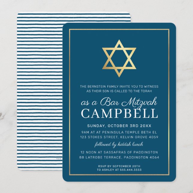 BAR MITZVAH Goldstar Einladung (Vorne/Hinten)