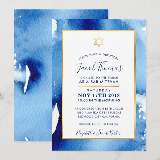BAR MITZVAH Goldstar Einladung (Vorne/Hinten)