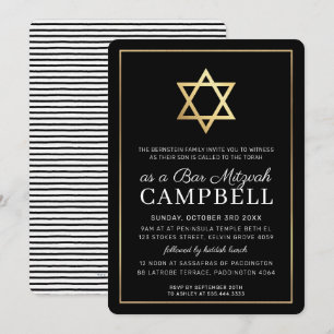 BAR MITZVAH Goldstar, modern und Schwarz-weiß Einladung