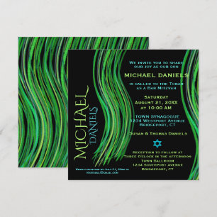 Bar Mitzvah Green und Schwarzes Gebet Shawl Einladung