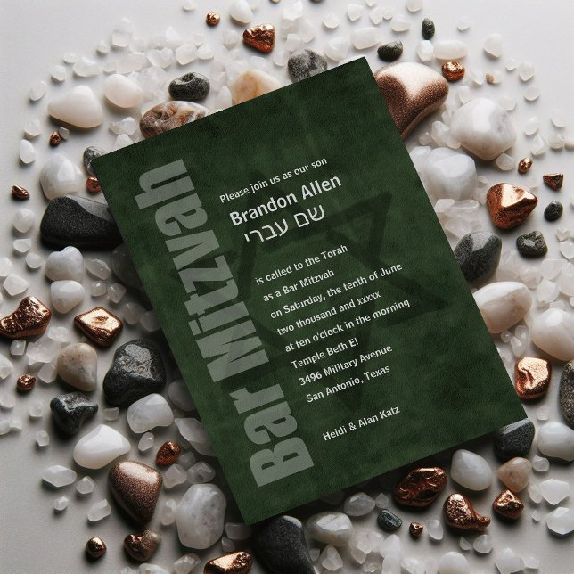 Bar Mitzvah Grunge Green Einladung (Von Creator hochgeladen)