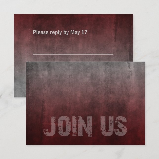 Bar Mitzvah Grunge Red RSVP Card Karte (Vorne/Hinten)