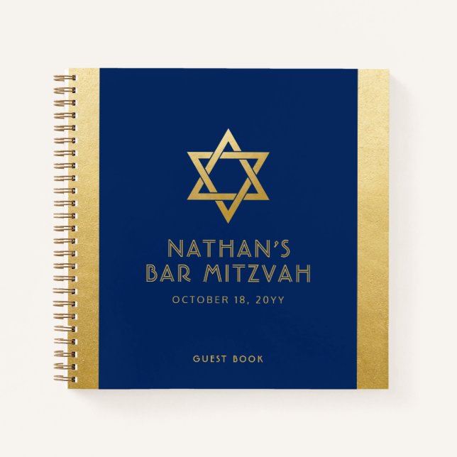 Bar Mitzvah Guest Signature Book Blue und Gold Notizbuch (Vorderseite)